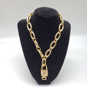 Auth Louis Vuitton Lock & Key Gold with Unbranded Gold Plated Chain Necklace